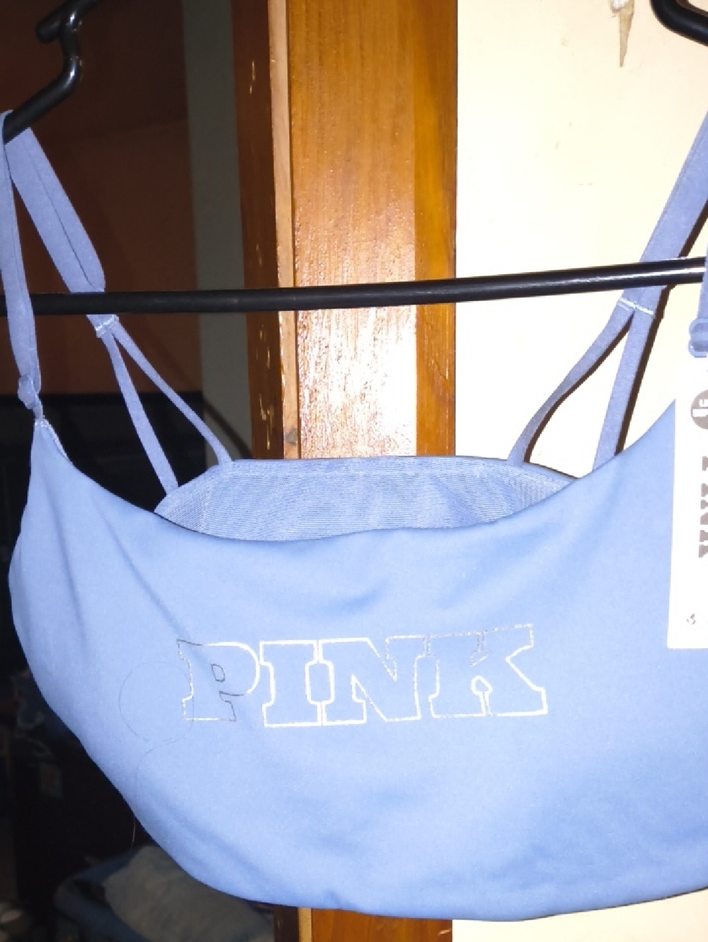 PINK Victoria's Secret Light Blue Sports Bra with Sliver Logo